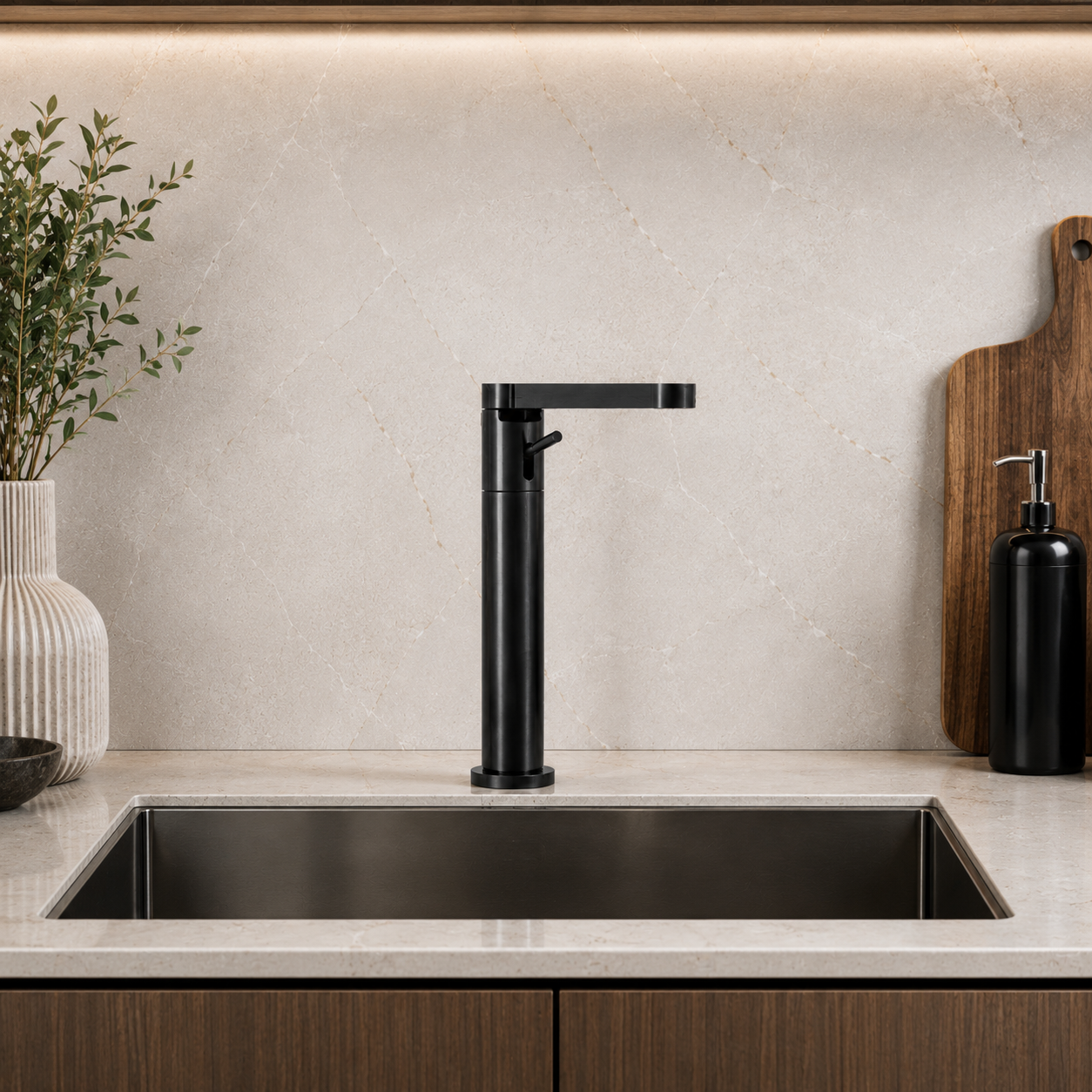Black Kitchen Faucet – Tall Flat Spout 3D Model 4
