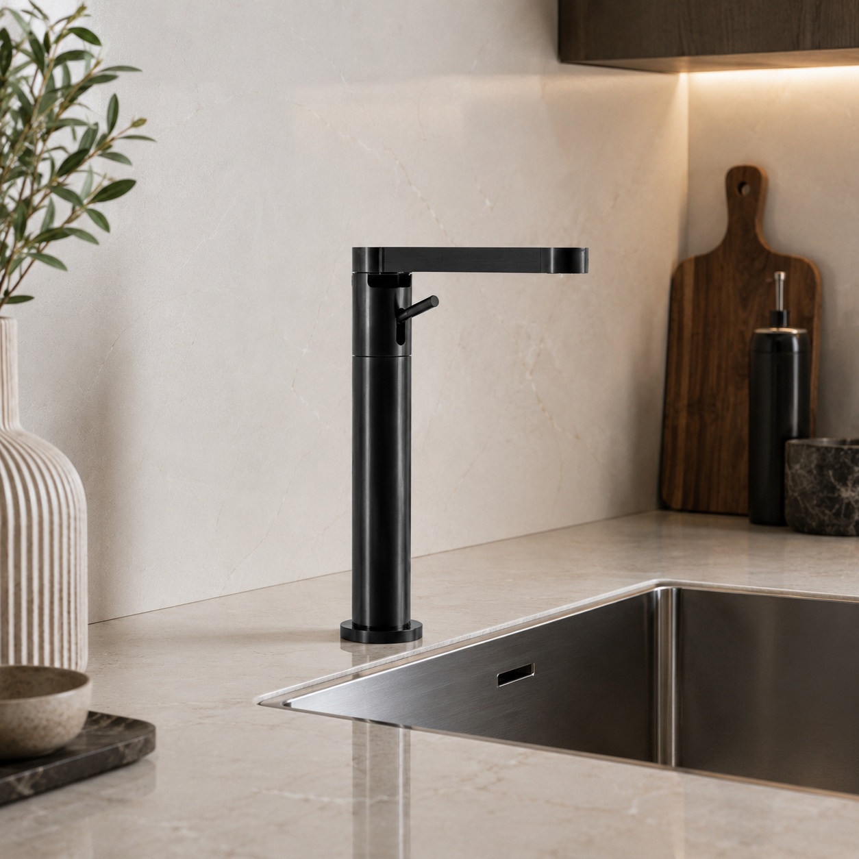 Black Kitchen Faucet – Tall Flat Spout 3D Model 2