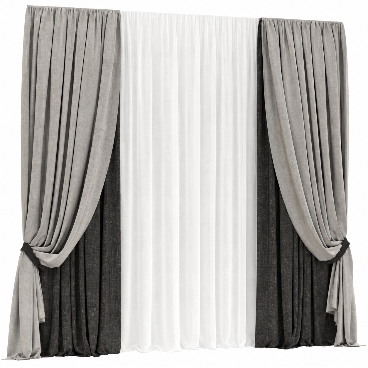 Gray Black Layered Curtain Set 3D Model