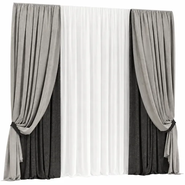 Gray Black Layered Curtain Set 3D Model