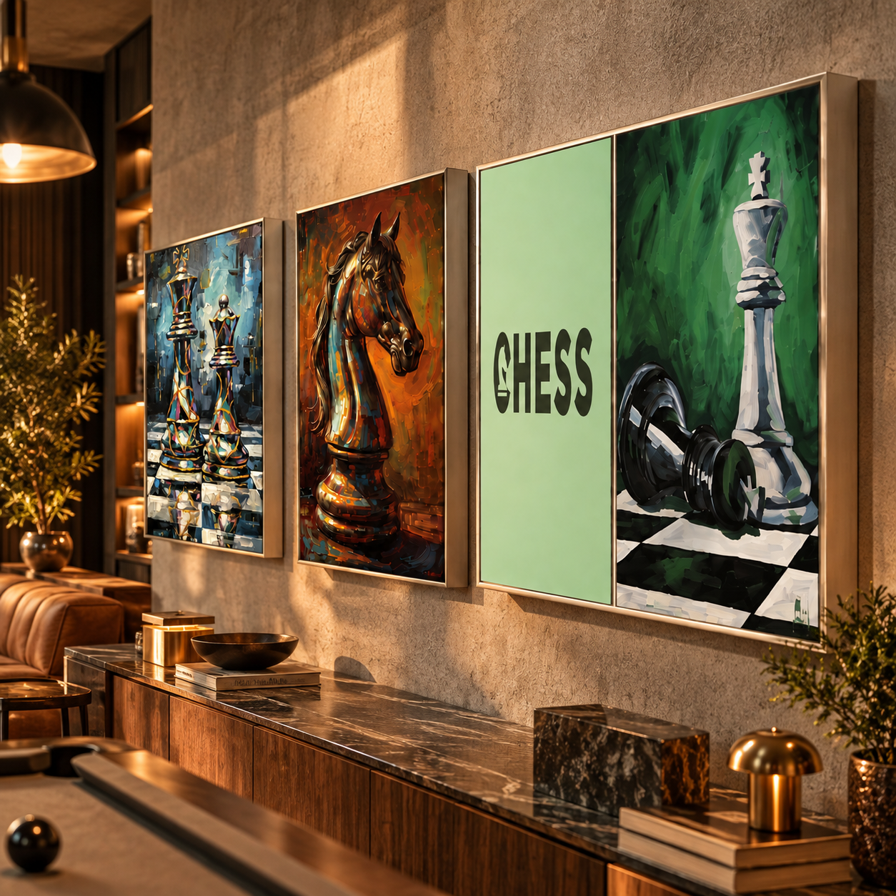 Modern Abstract Chess Wall Art Collection 3D Model 4