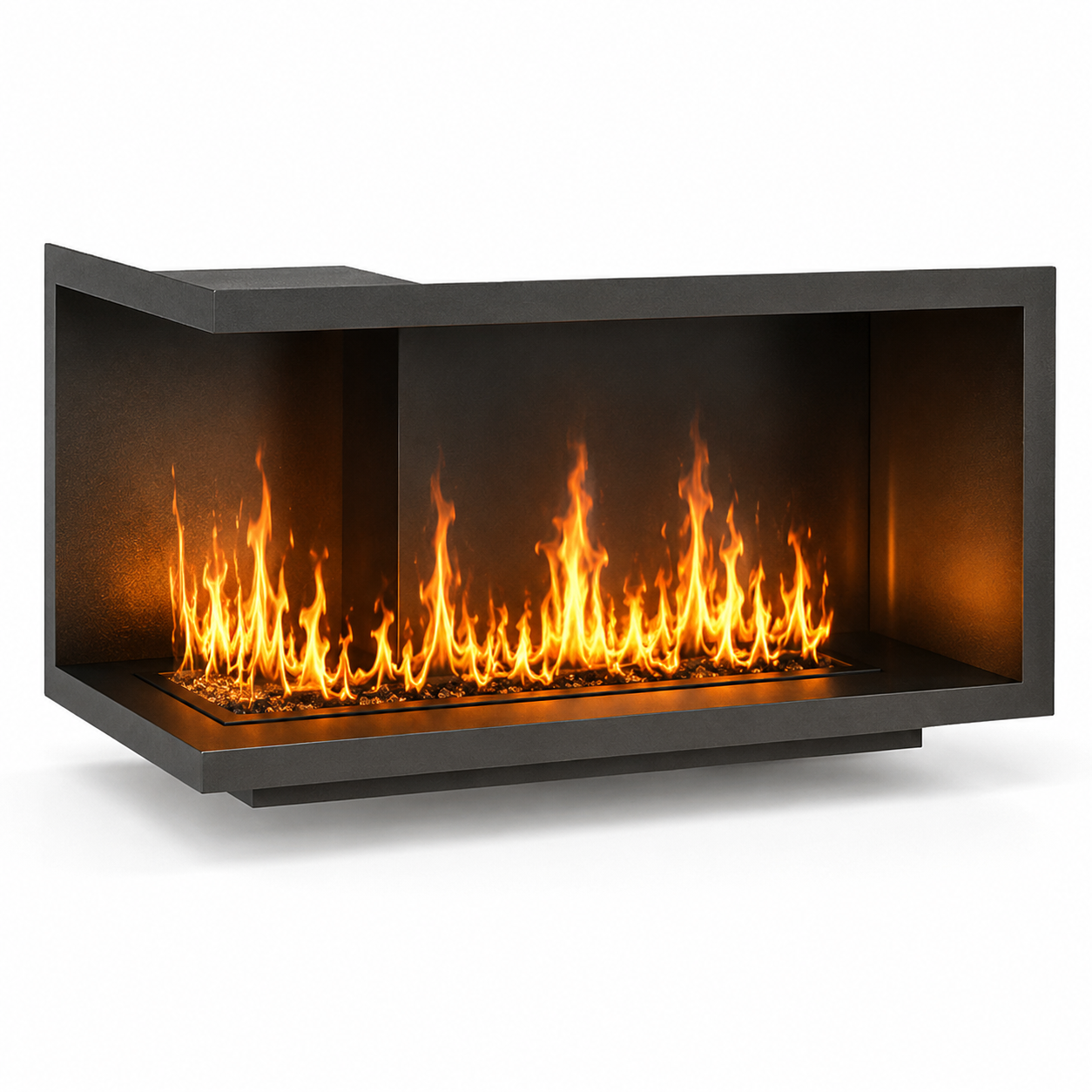 Black Open-Front Linear Fireplace – Raised Side Frame 3D Model