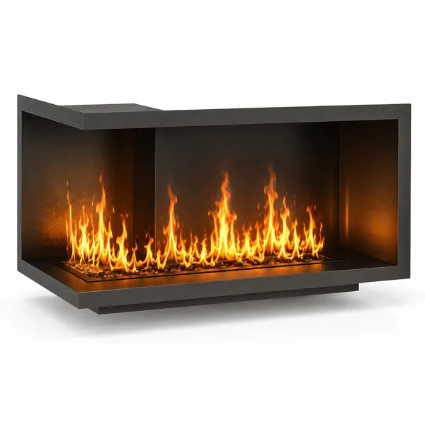 Black Open-Front Linear Fireplace – Raised Side Frame 3D Model