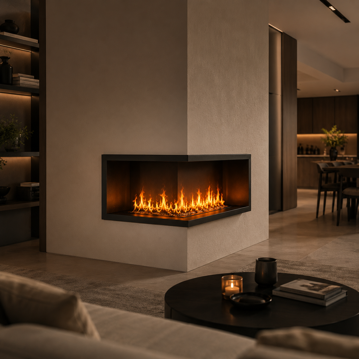 Black Open-Front Linear Fireplace – Raised Side Frame 3D Model 3