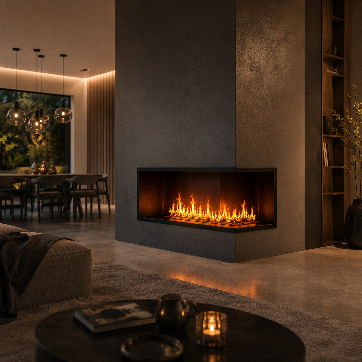 Black Open-Front Linear Fireplace – Raised Side Frame 3D Model 2