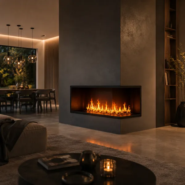 Black Open-Front Linear Fireplace – Raised Side Frame 3D Model back