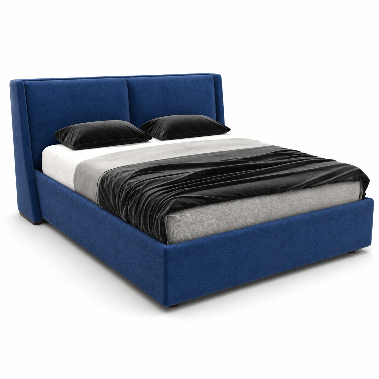 Deep Blue Split-Panel Upholstered Bed 3D Model 1