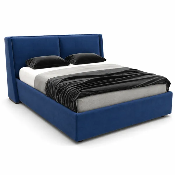 Deep Blue Split-Panel Upholstered Bed 3D Model