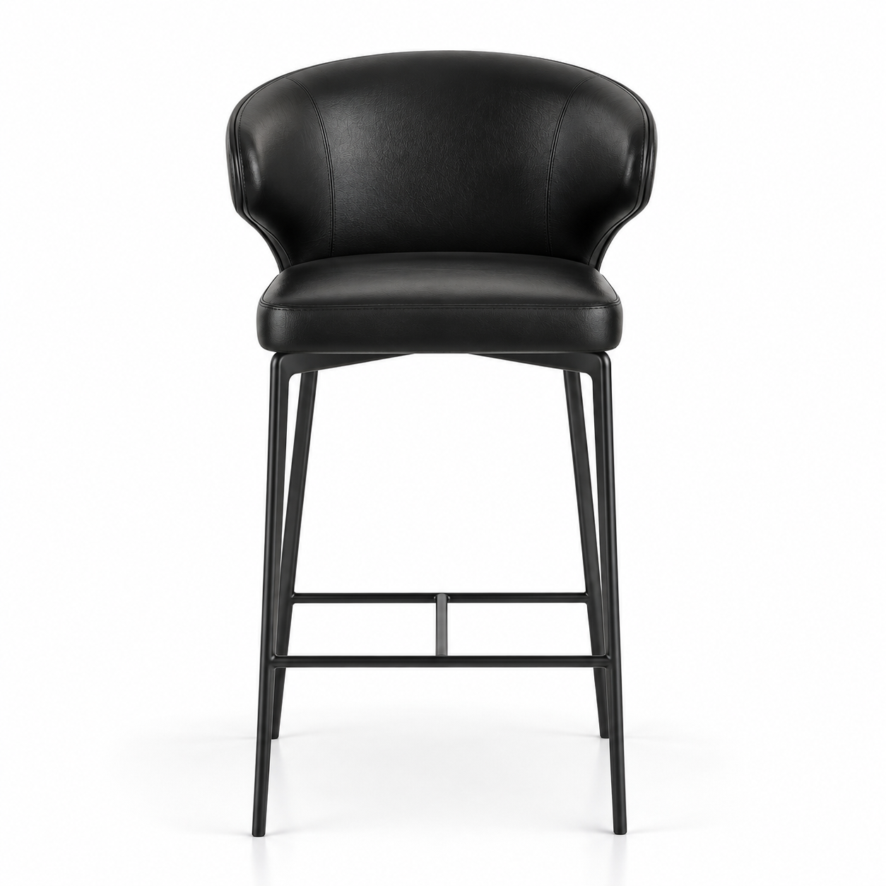 Black Leather Curved Back Bar Stool 3D Model 3