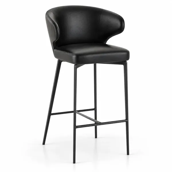 Black Leather Curved Back Bar Stool 3D Model