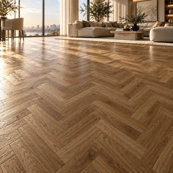 Warm Walnut Brown Herringbone Oak Parquet Texture back