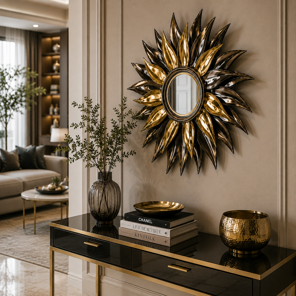 Sunburst Wall Mirror – Gold & Bronze Leaf Frame 3