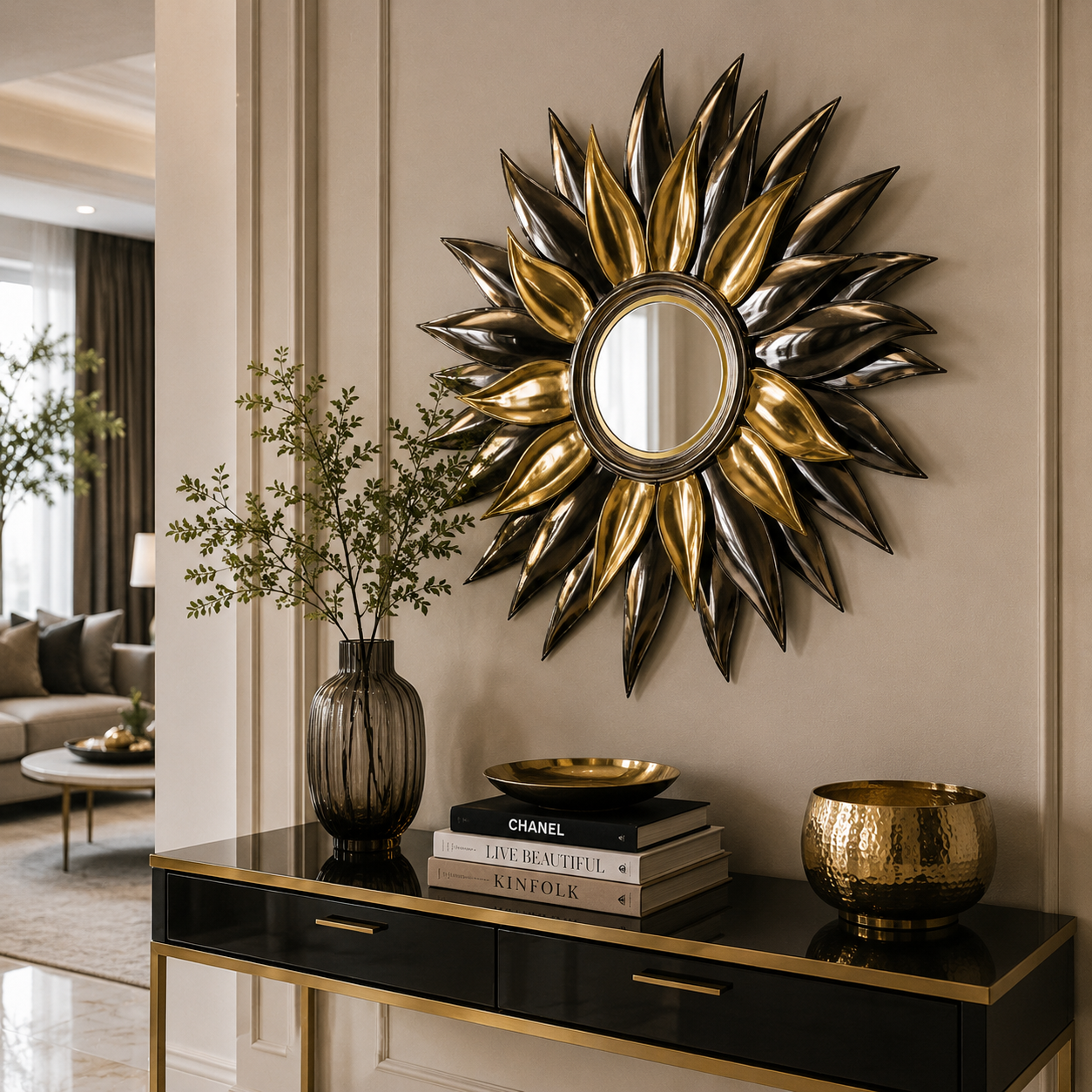 Sunburst Wall Mirror – Gold & Bronze Leaf Frame 2