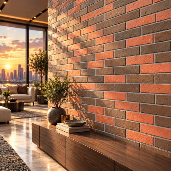 Terracotta Brown Staggered Brick Stone Wall Texture back