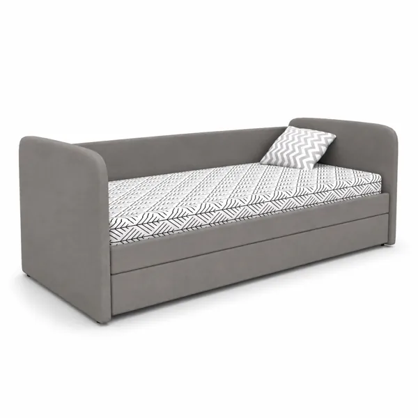 Gray Upholstered Daybed – Black Leaf Pattern Mattress 3D Model