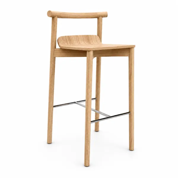 Light Wood Bar Stool – Chrome Footrest 3D Model