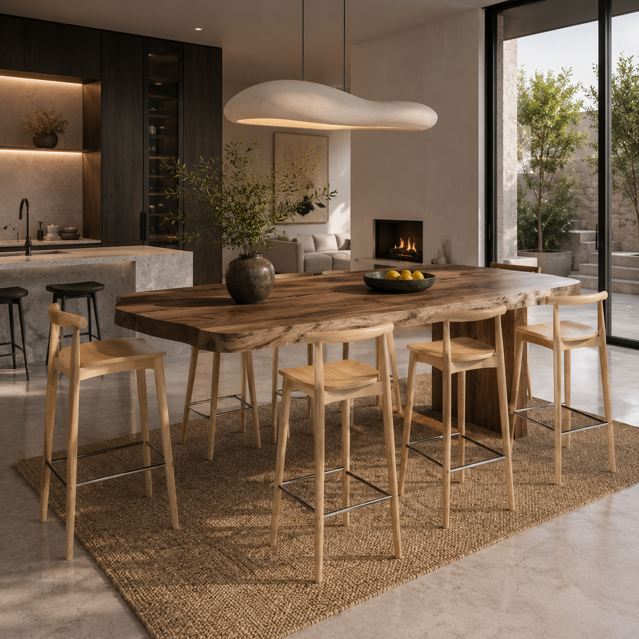Light Wood Bar Stool – Chrome Footrest 3D Model 4