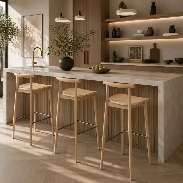 Light Wood Bar Stool – Chrome Footrest 3D Model back