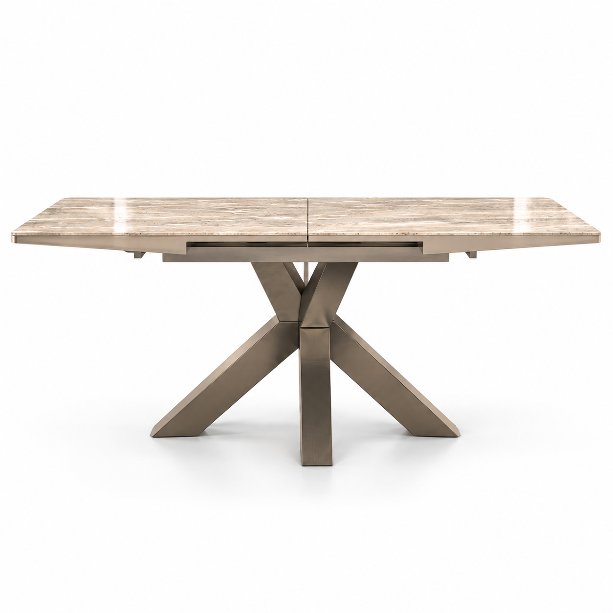 Beige Veined Marble Bronze X Base Dining Table 3D Model 3