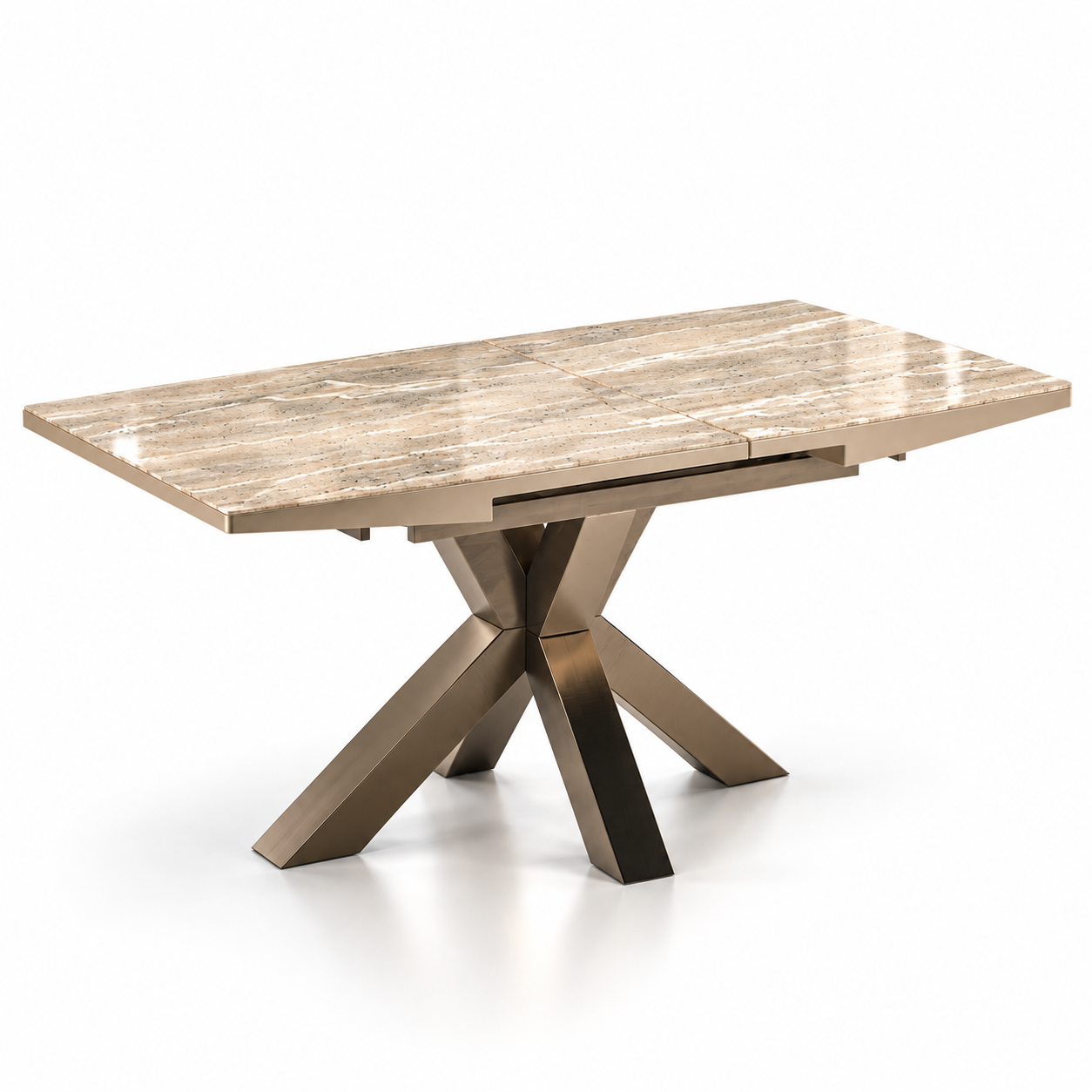 Beige Veined Marble Bronze X Base Dining Table 3D Model