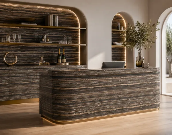 Horizontal Bronze Bands Dark Layered Marble Texture back