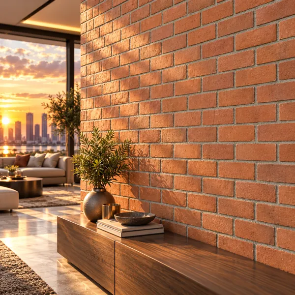 Warm Terracotta Orange Running Bond Stone Brick Texture back