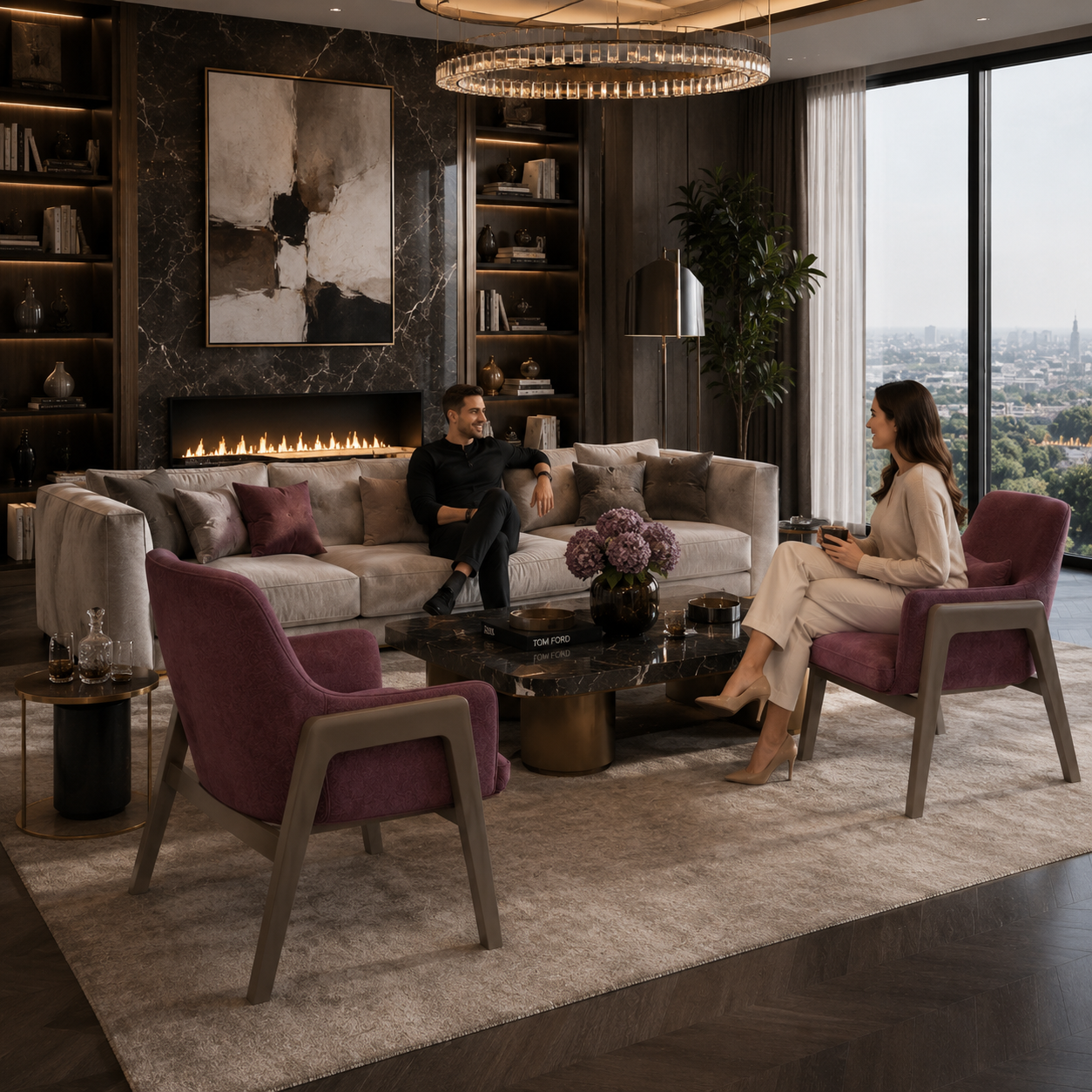 Dusty Mauve Armchair with Taupe Open Frame 3D Model 4