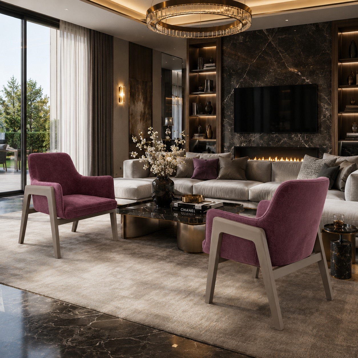 Dusty Mauve Armchair with Taupe Open Frame 3D Model 2