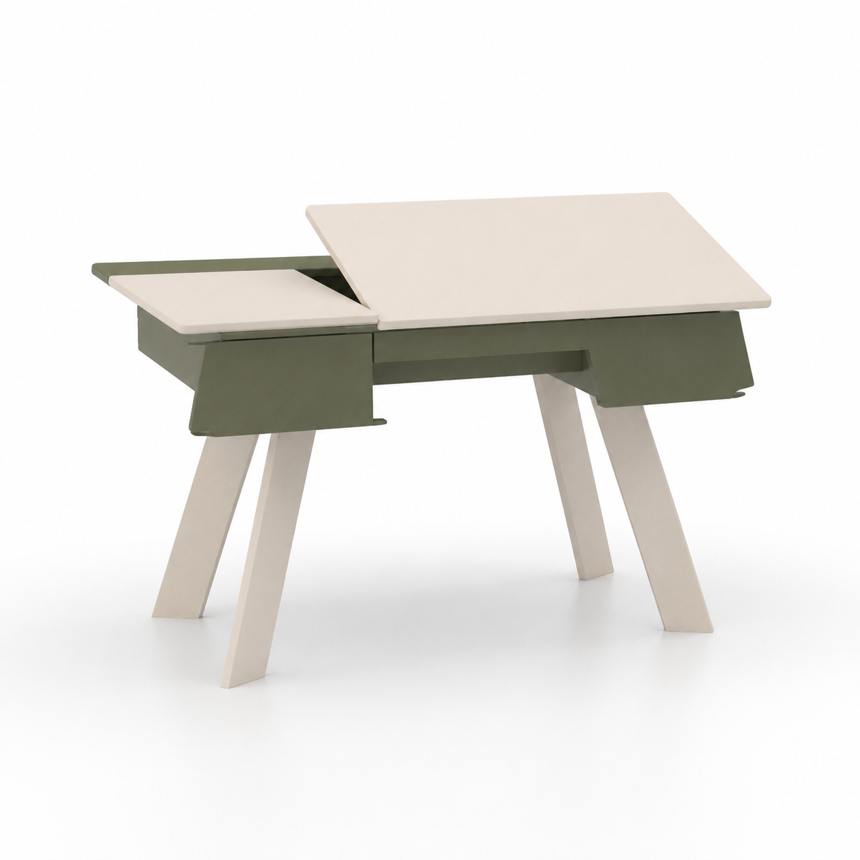 Cream & Olive Kids Study Desk – Split Tilt-Top 3D Model 1