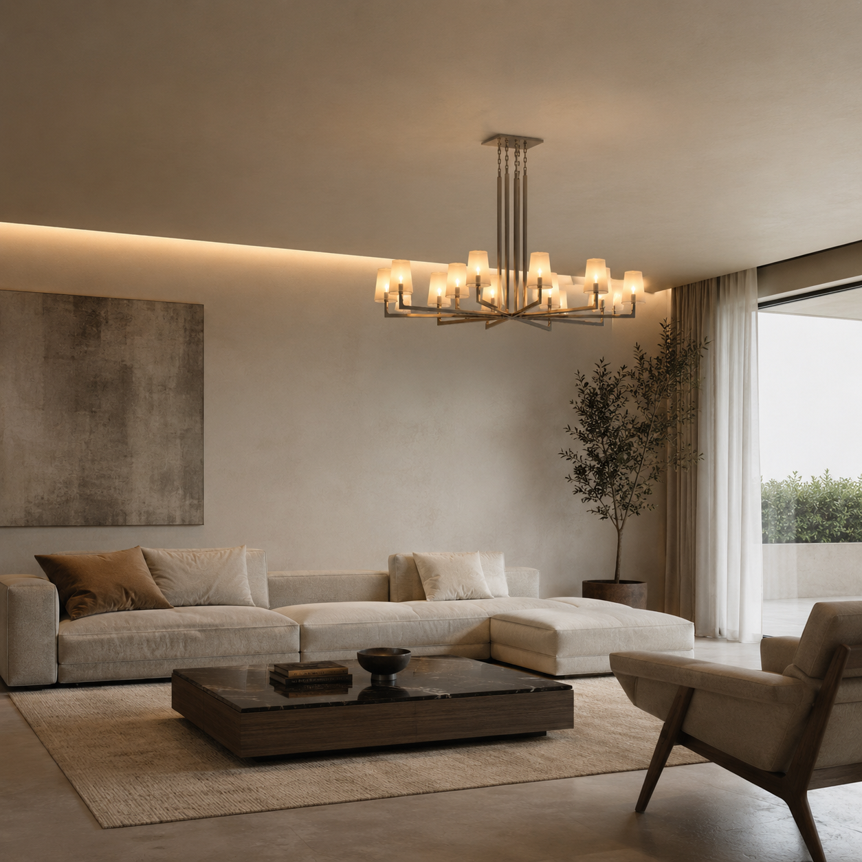 Polished Silver Lighting Set – Ivory Shades 3D Model 3