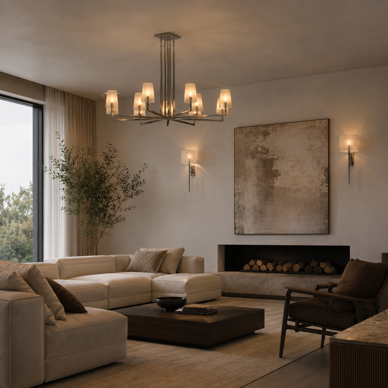 Polished Silver Lighting Set – Ivory Shades 3D Model 2
