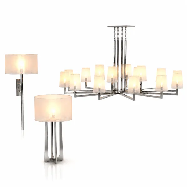Polished Silver Lighting Set – Ivory Shades 3D Model
