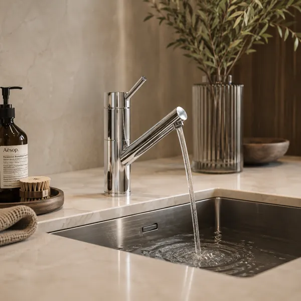 Polished Chrome Angled Spout Kitchen Faucet 3D Model back