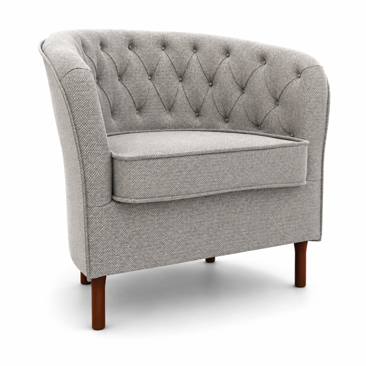 Light Gray Button-Tufted Tub  3D Model 1