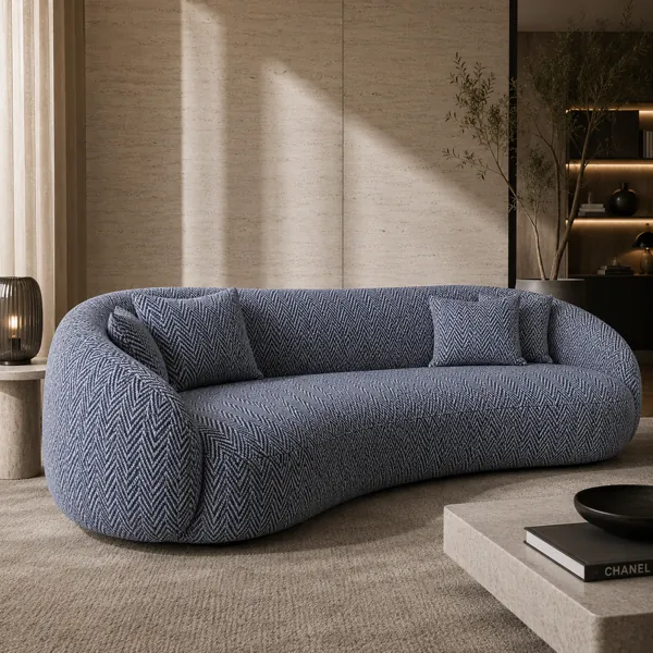 Soft Herringbone Weave Navy Blue Fabric Texture back