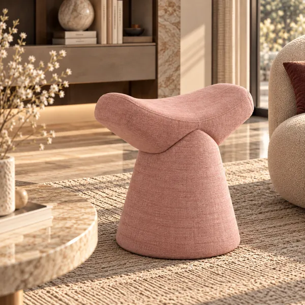 Dusty Pink Sculptural Fabric Stool 3D Model back