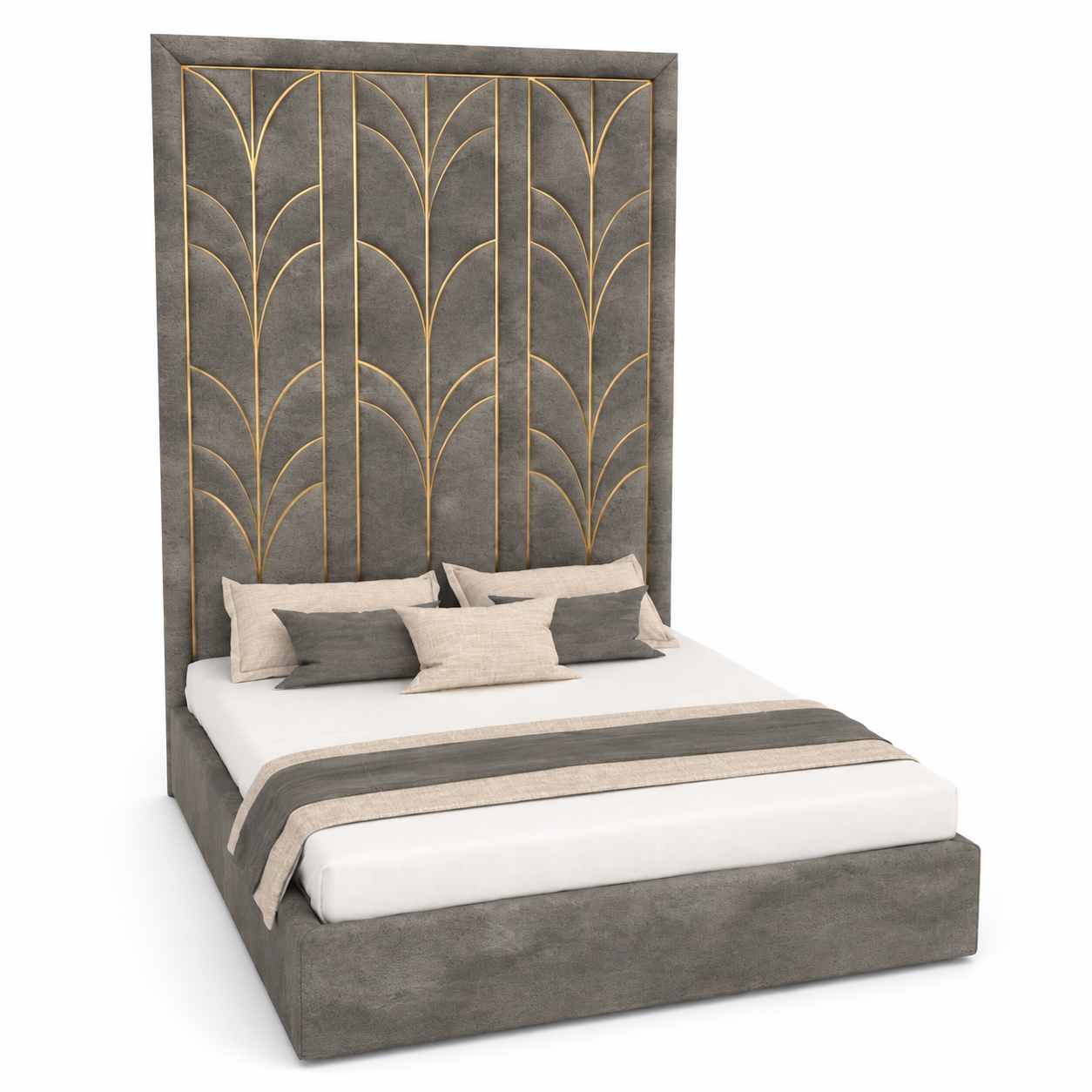Grey Upholstered Bed 3D Model 1