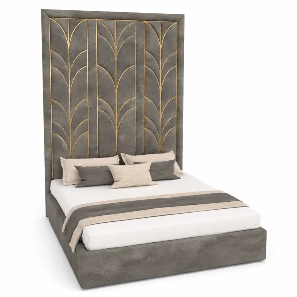 Grey Upholstered Bed 3D Model