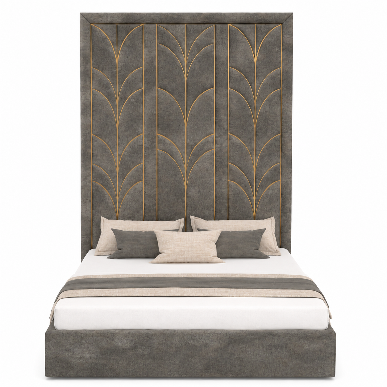 Grey Upholstered Bed 3D Model 3