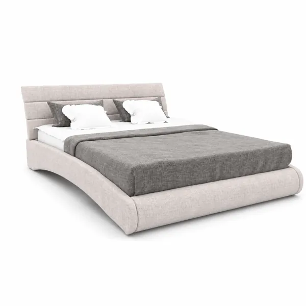 Ivory Beige Horizontal-Channel Curved Upholstered Bed 3D Model