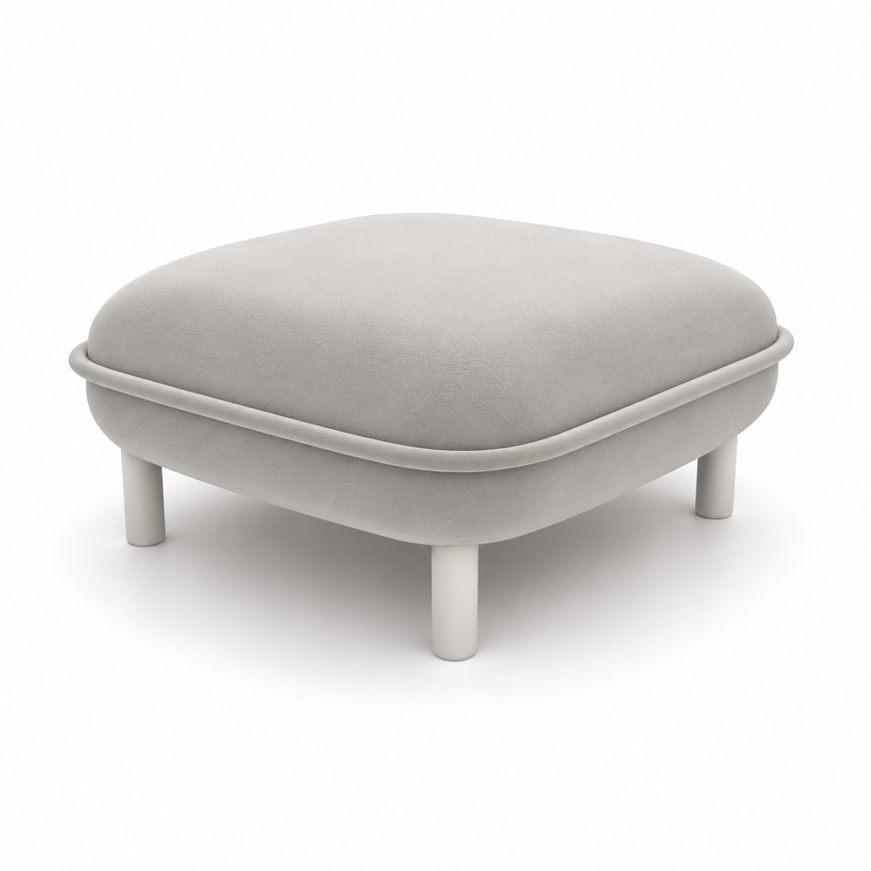 Ivory Rounded Ottoman – Raised Piped Edge 3D Model 3