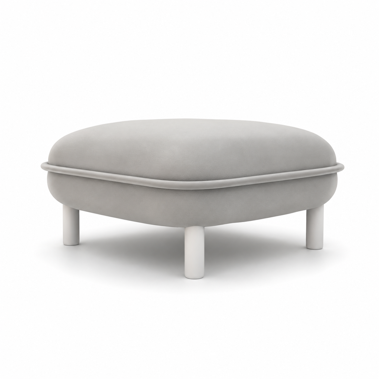 Ivory Rounded Ottoman – Raised Piped Edge 3D Model 1