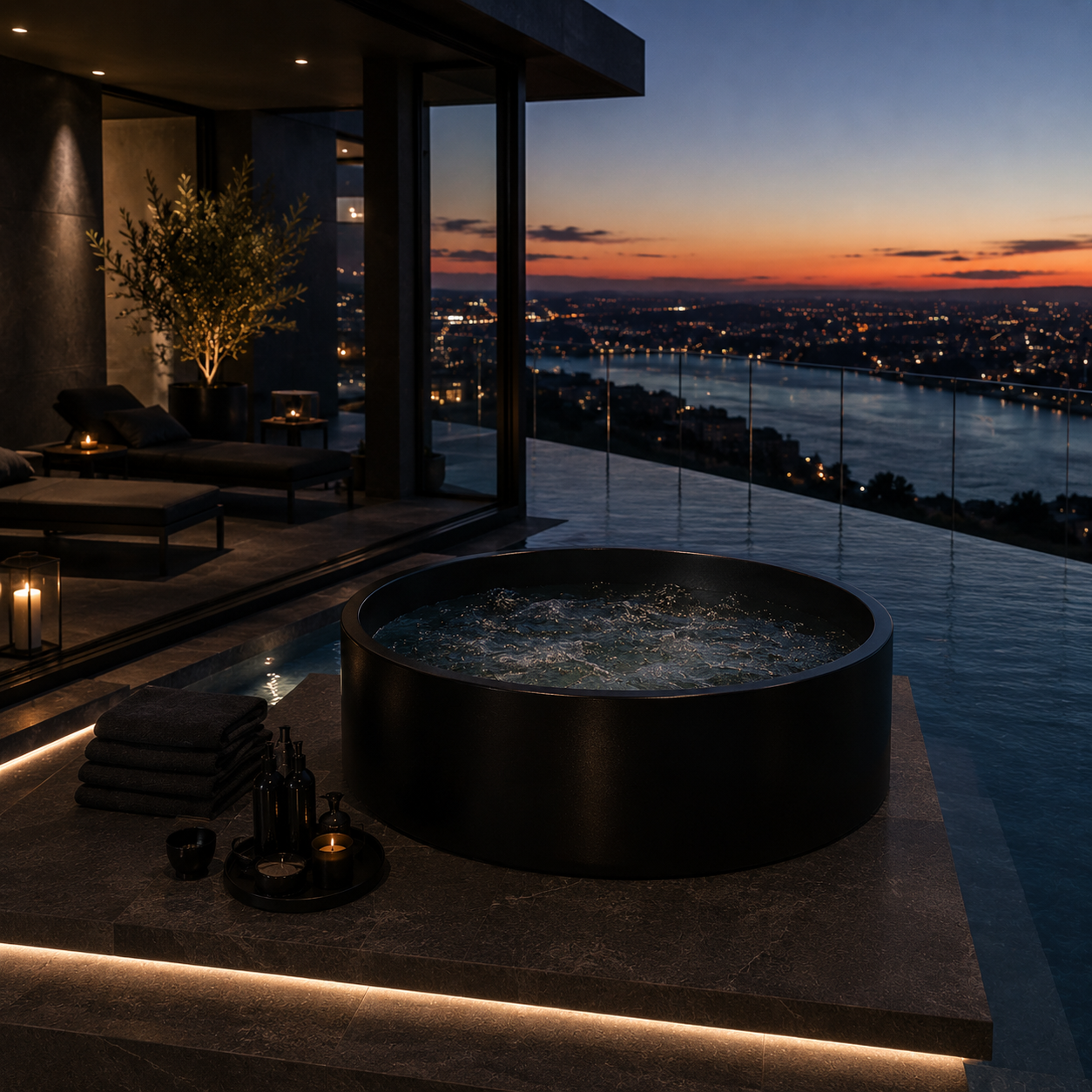 Black Round Freestanding Bathtub – Deep Cylindrical Bowl 3D Model 3