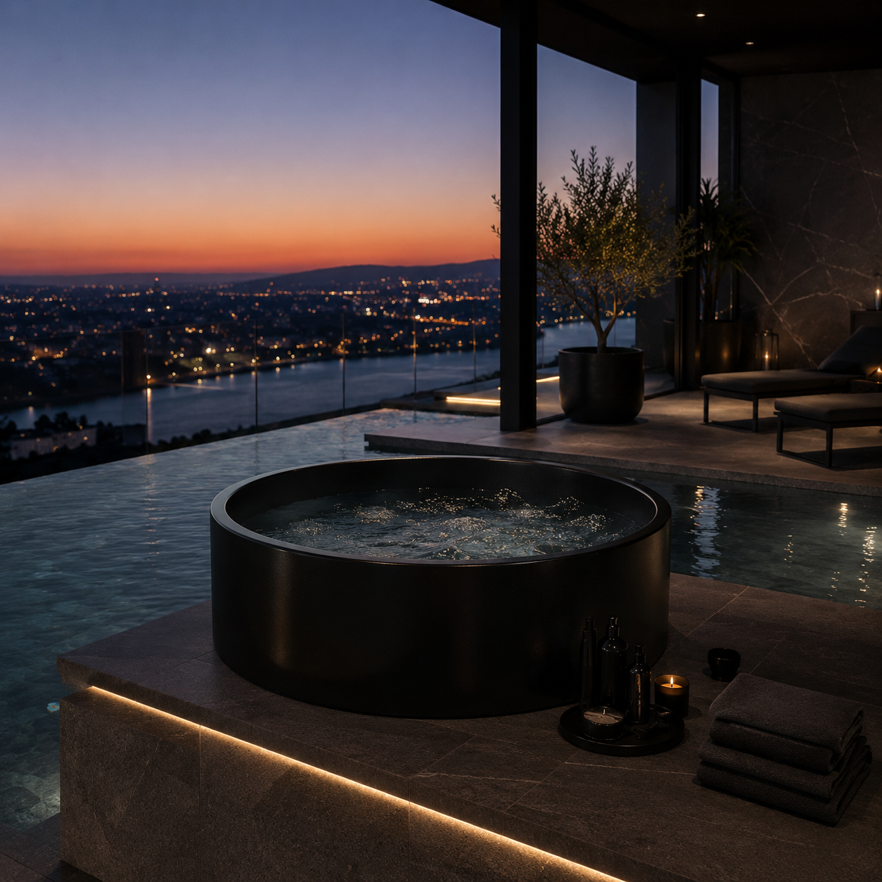 Black Round Freestanding Bathtub – Deep Cylindrical Bowl 3D Model 2