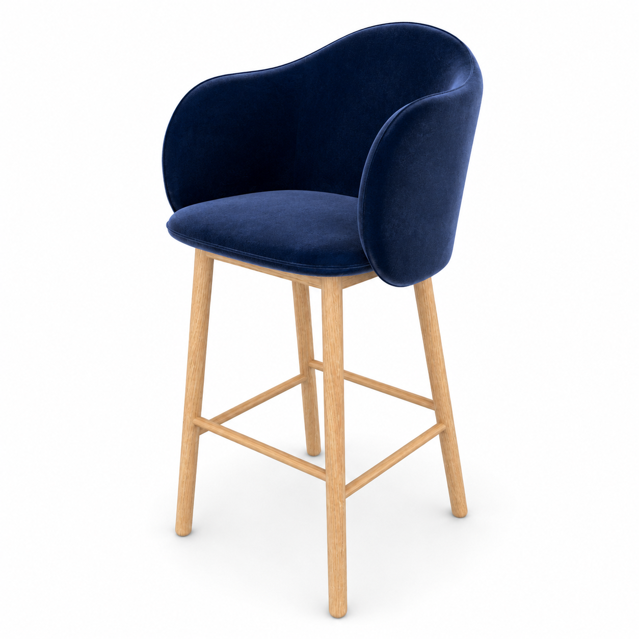 Navy Blue Velvet Bar Chair with Wraparound Back 3D Model 3