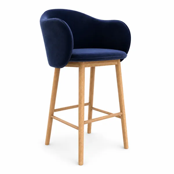 Navy Blue Velvet Bar Chair with Wraparound Back 3D Model
