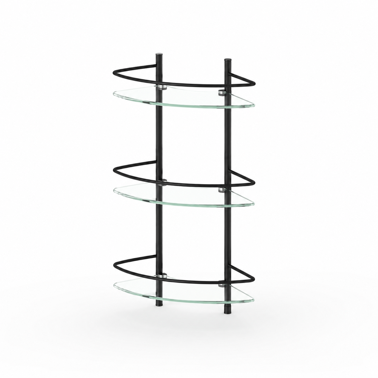 Three-Tier Glass Bathroom Shelf – Black Metal Frame 3D Model