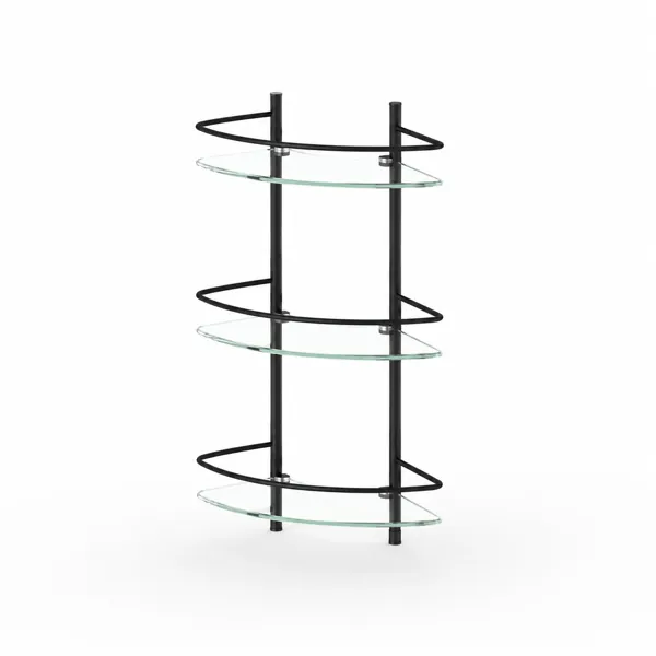 Three-Tier Glass Bathroom Shelf – Black Metal Frame 3D Model