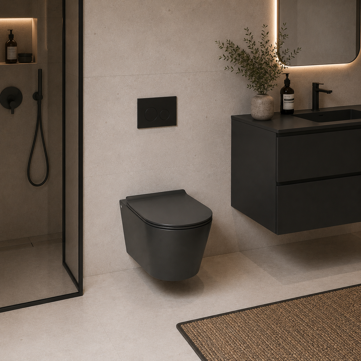 Charcoal Black Toilet – Rounded Front Profile 3D Model 3