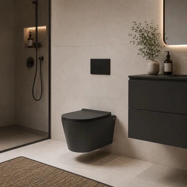 Charcoal Black Toilet – Rounded Front Profile 3D Model back